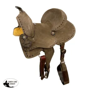 15" Double T  Hard Seat Barrel style saddle with extra deep seat and buckstitch trim.