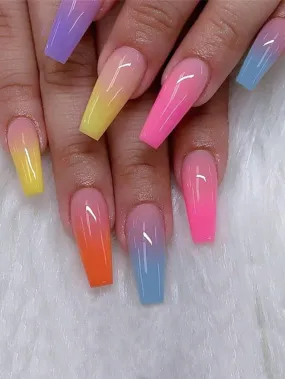 24pcs Rainbow Ombre Nails