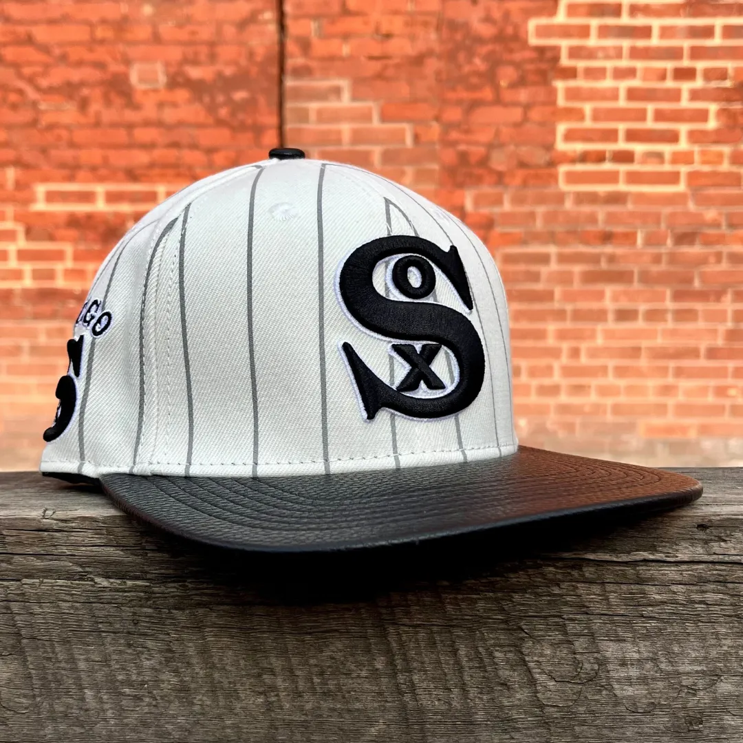 Chicago White Sox MLB Pinstripe Retro Wool Strapback Hat (Eggshell/Grey/Black)