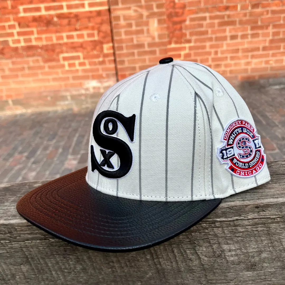 Chicago White Sox MLB Pinstripe Retro Wool Strapback Hat (Eggshell/Grey/Black)