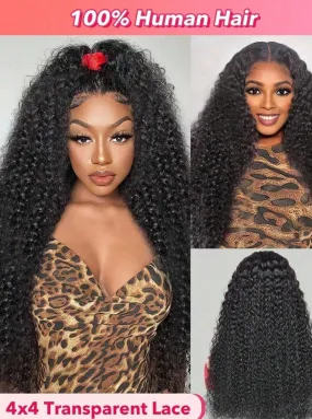 Kinky Curly 4 X 4 Pre Plucked 180% Density Human Hair Lace Front Wig