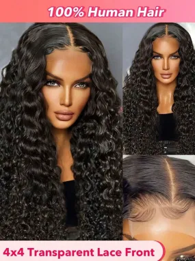 Water Wave 4 X 4 Transparent Lace Front Pre Plucked Human Hair Wig