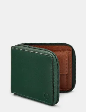 Zip Around Green And Brown Leather Wallet