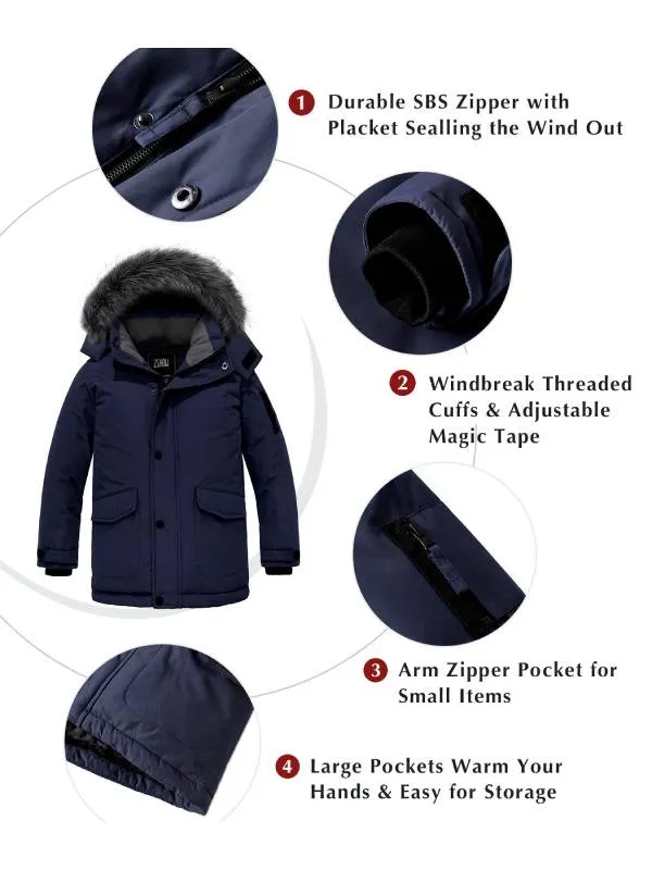 ZSHOW Boy's Hooded Winter Padded Coat Thick Fleece Lined Quilted Parka